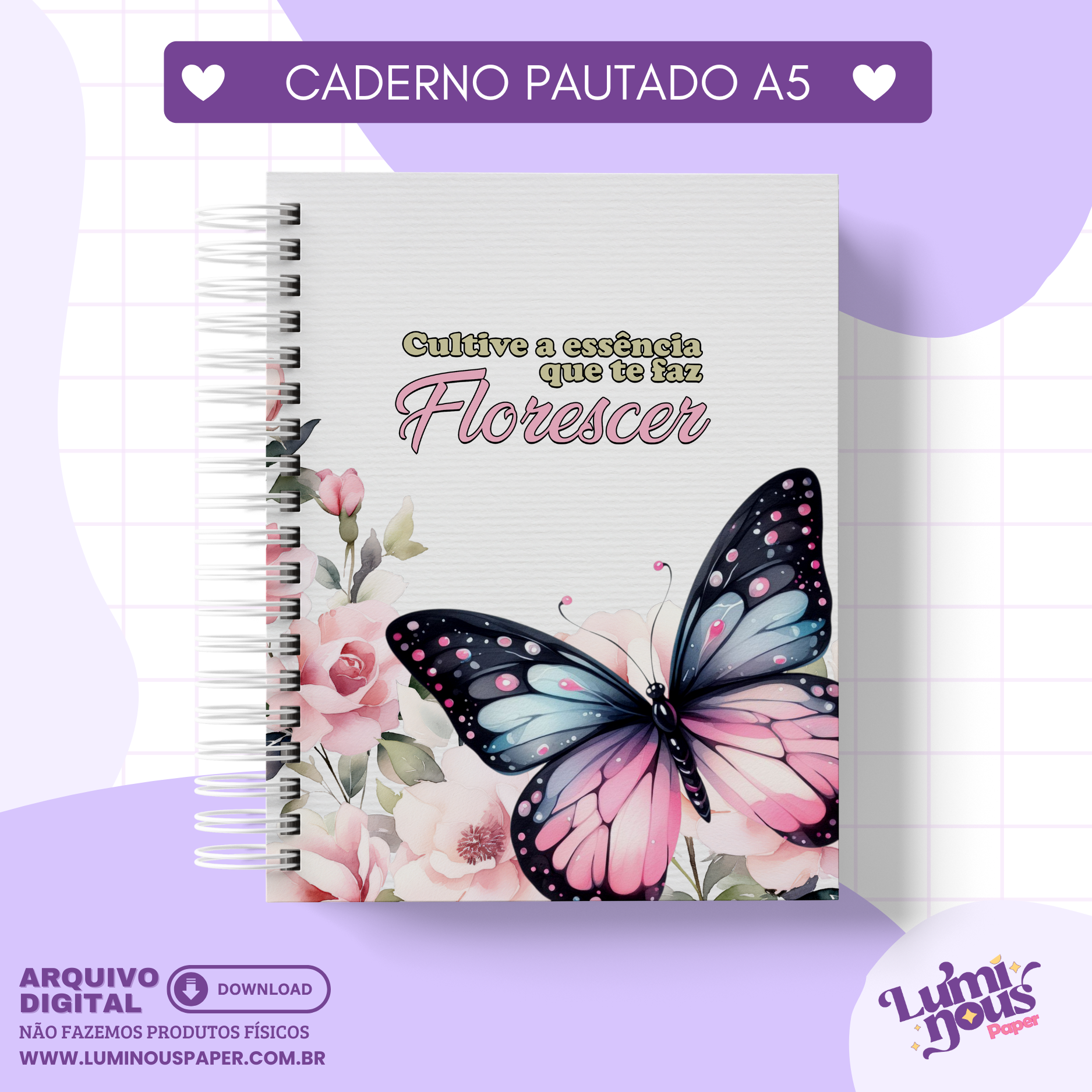 Arquivo Digital - Caderno Pautado A5 - Floresça