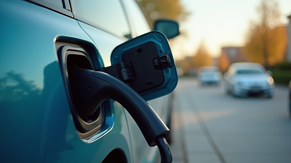 Close-up of an electric vehicle charging port with a cable plugged in