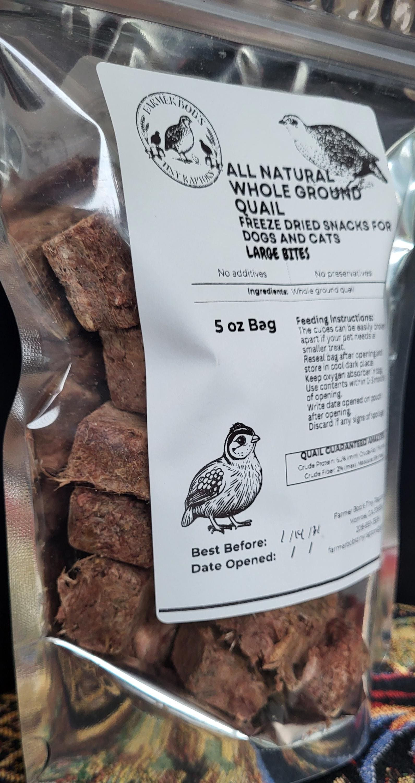 Freeze Dried Whole Ground Quail Treats For Dogs and Cats-Large Bite