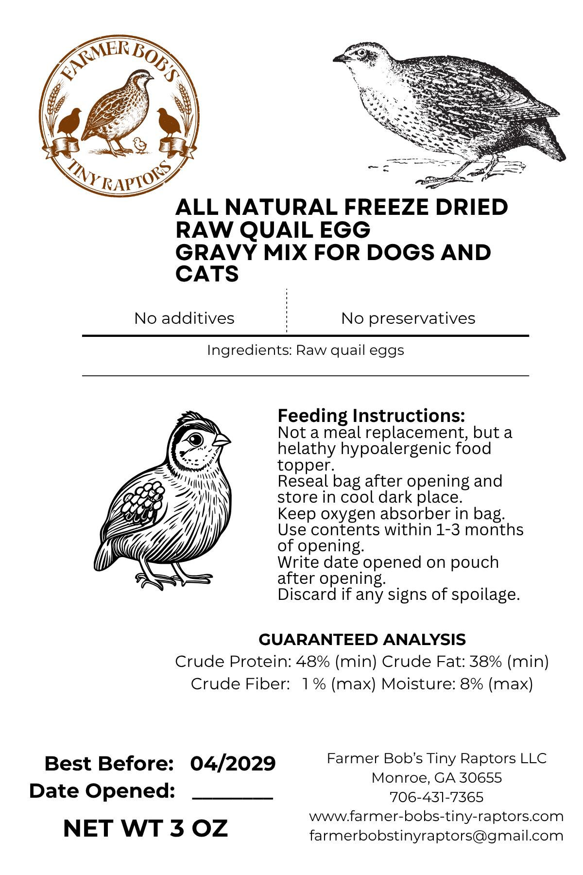 Quail Egg Freeze-Dried Gravy Mix - Food Topper - For Dogs, Cats