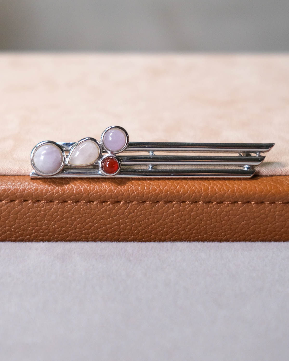Vintage Signed C’est Bien Silver-Tone Geometric Pin with Pastel Glass Cabochons