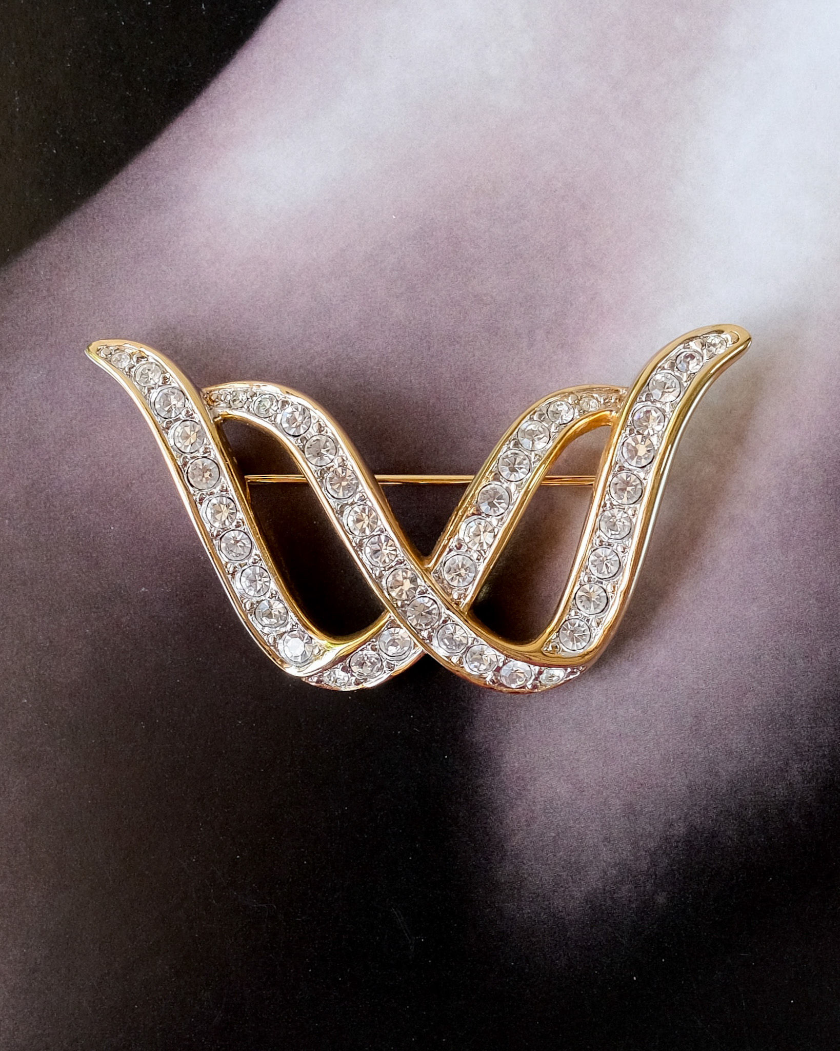 Vintage Signed S.A.L. Gold-Tone Crystal Wave Brooch