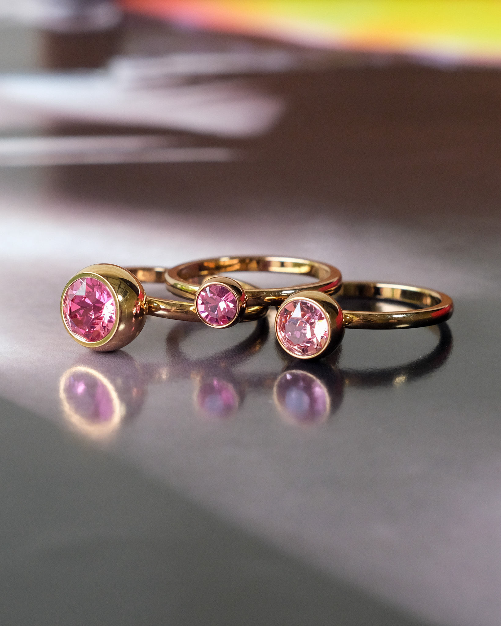 Vintage Folli Follie Triple Stack Pink Crystal Ring Set Size 56 (US 7.25)
