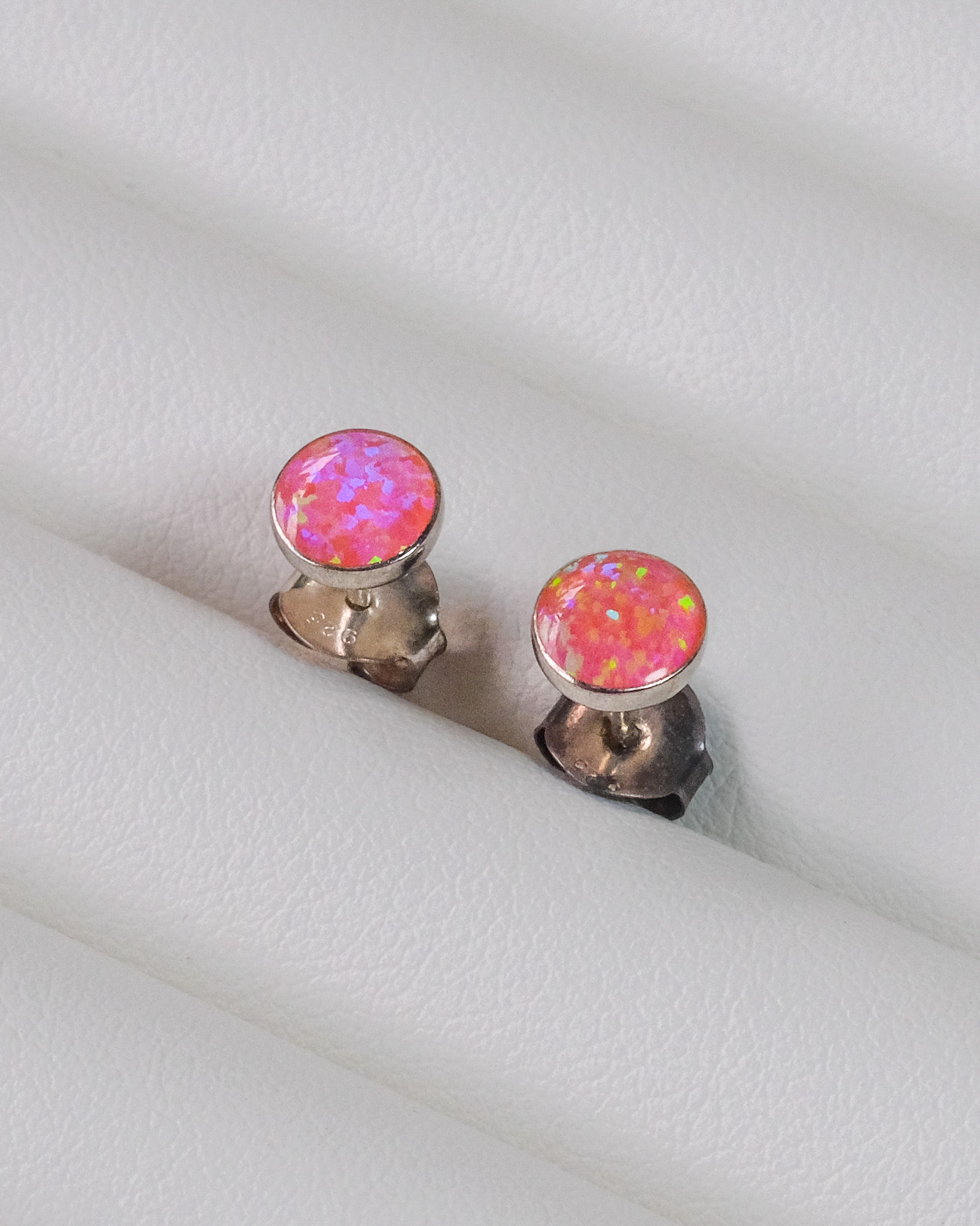 Sterling Silver Pink Fire Opal Stud Earrings