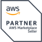 AWS Marketplace Seller badge logo, hexagonal shape with aws text and orange smile arrow, square