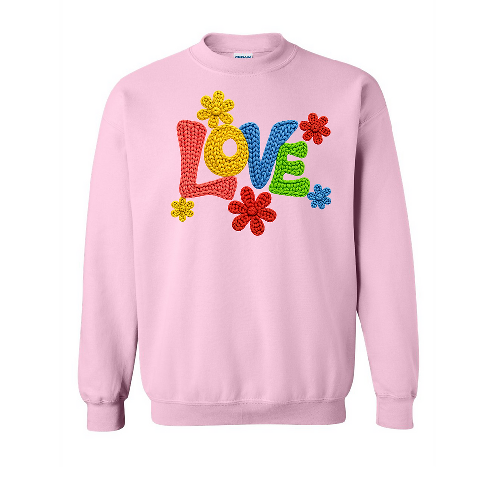 Thumbnail: Faux Yarn Love print - fleece crewneck