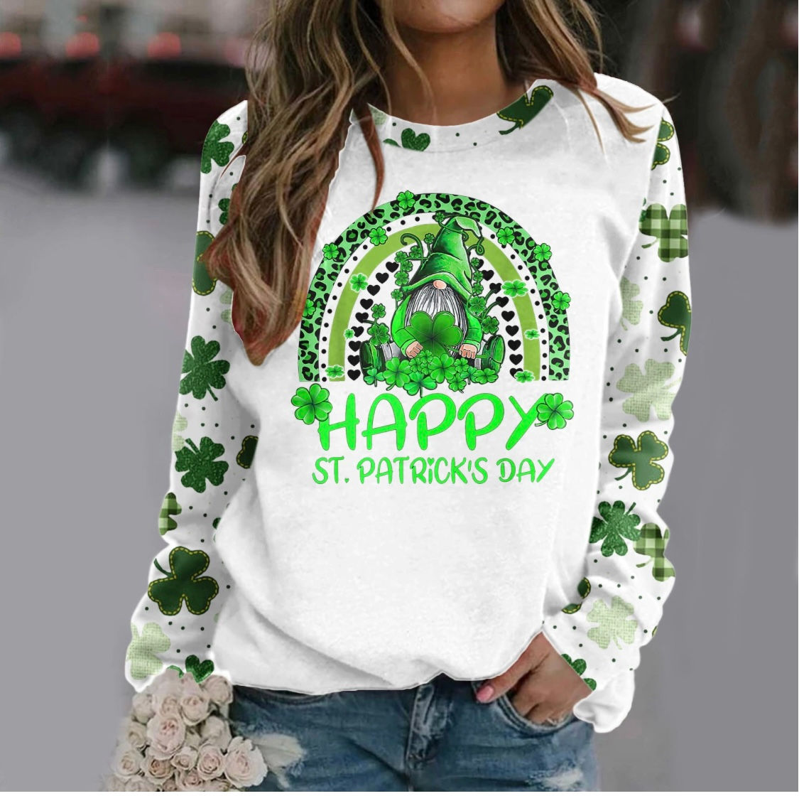 St. Patrick’s Day Rainbow Gnome, lightweight sweatshirt