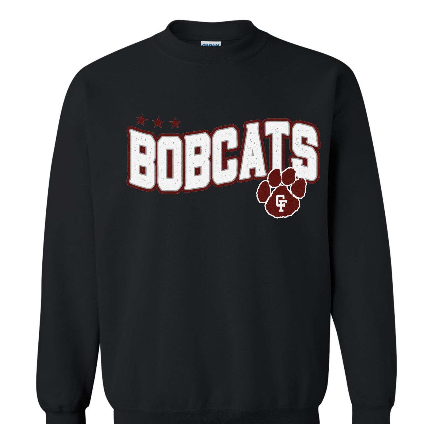CFHS Bobcats wavy white print on black tee or sweatshirt