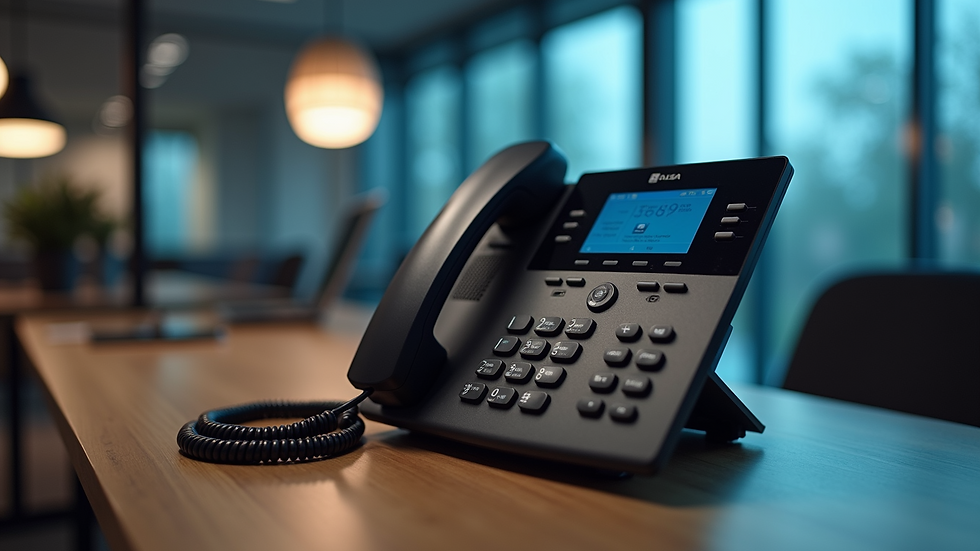 Eye-level view of a modern office phone system setup
