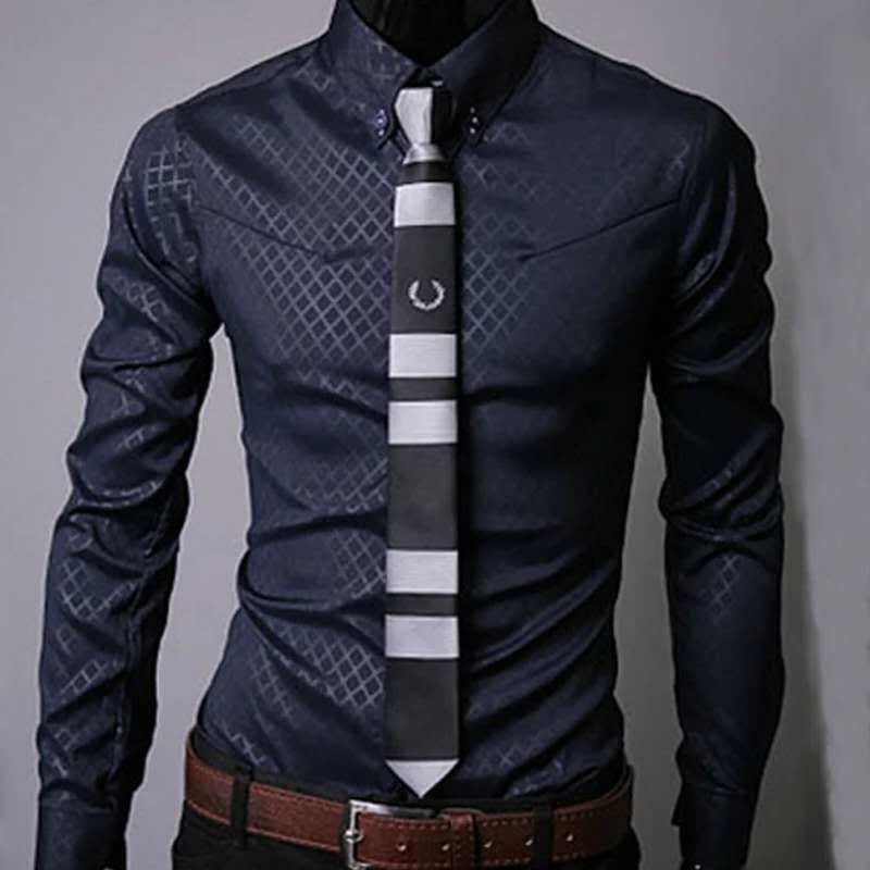 Thumbnail: Men’s Plaid Long Sleeve Slim Fit Casual Dress Shirt