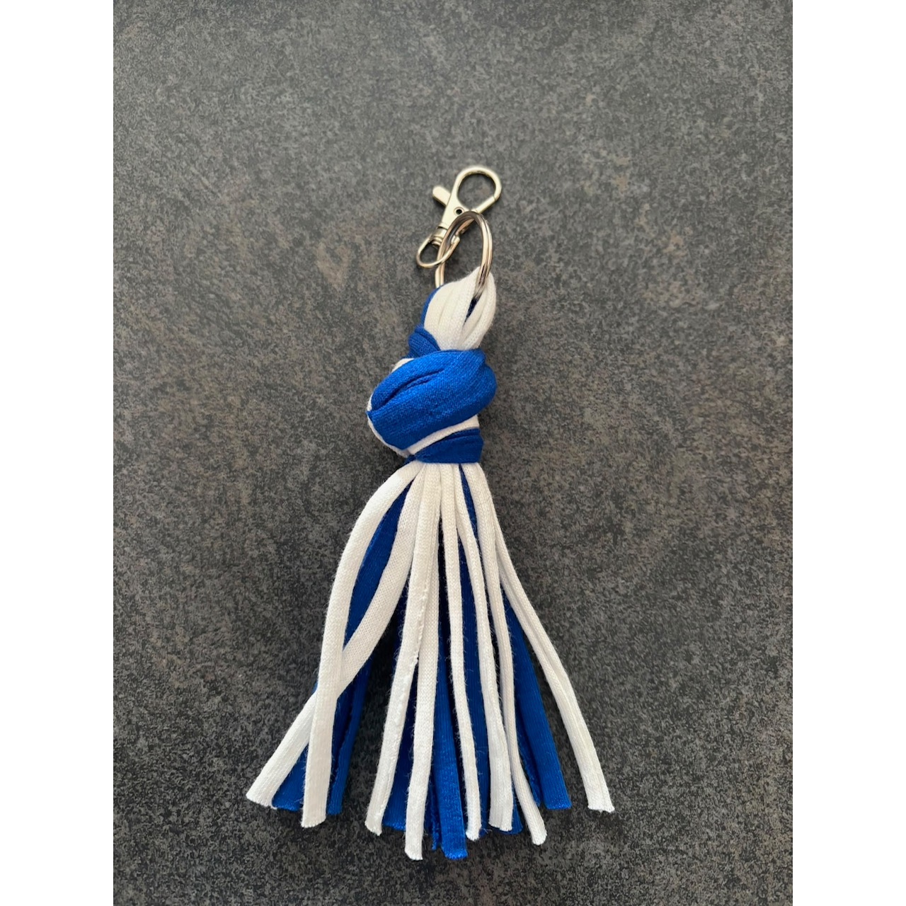 Fabric Tassel Blue & White Key Ring