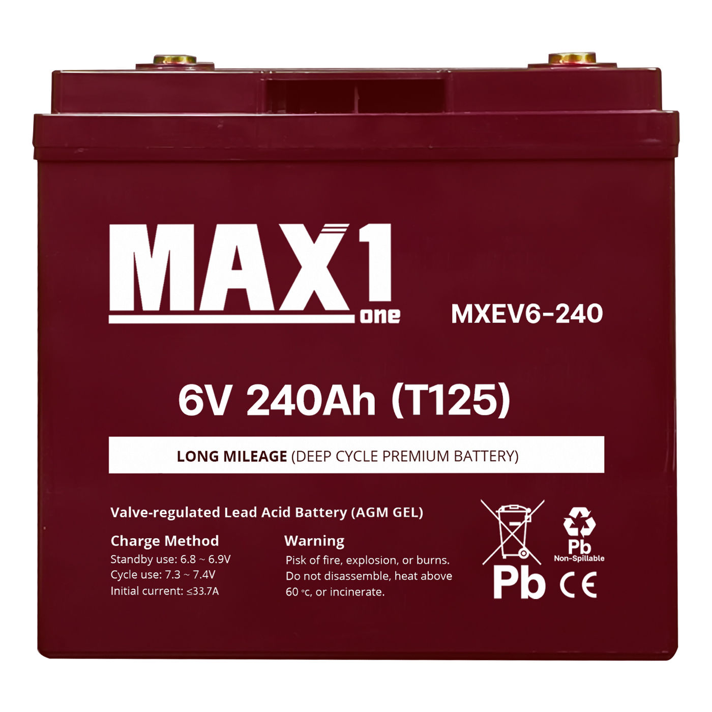 แบตเตอรี่ MAX1 MXEV6-240 (T125) 6V 240AH (Deep Cycle Premium Battery)