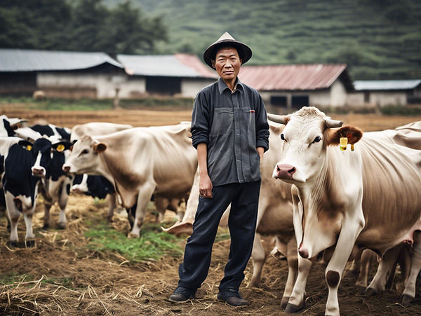 cow farm setting in china Chinese people
