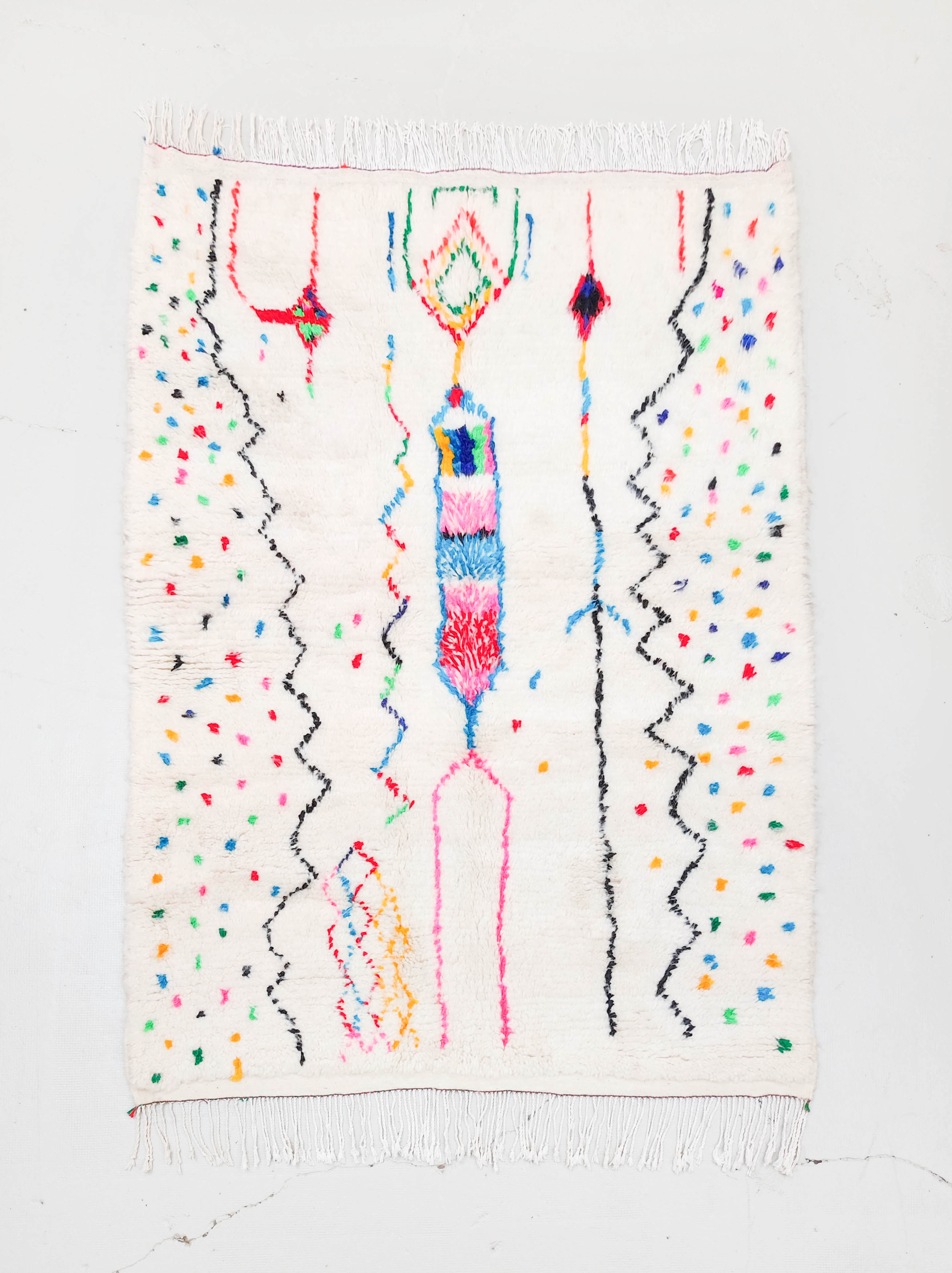 Tapis berbère Azilal écru à motifs colorés 2x1,53m
