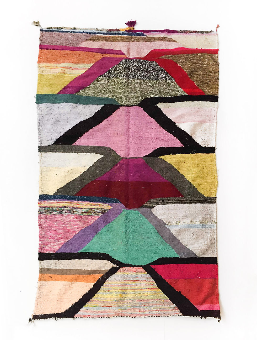 Kilim berbère Boucherouite à motifs multicolores 2,55x1,36m