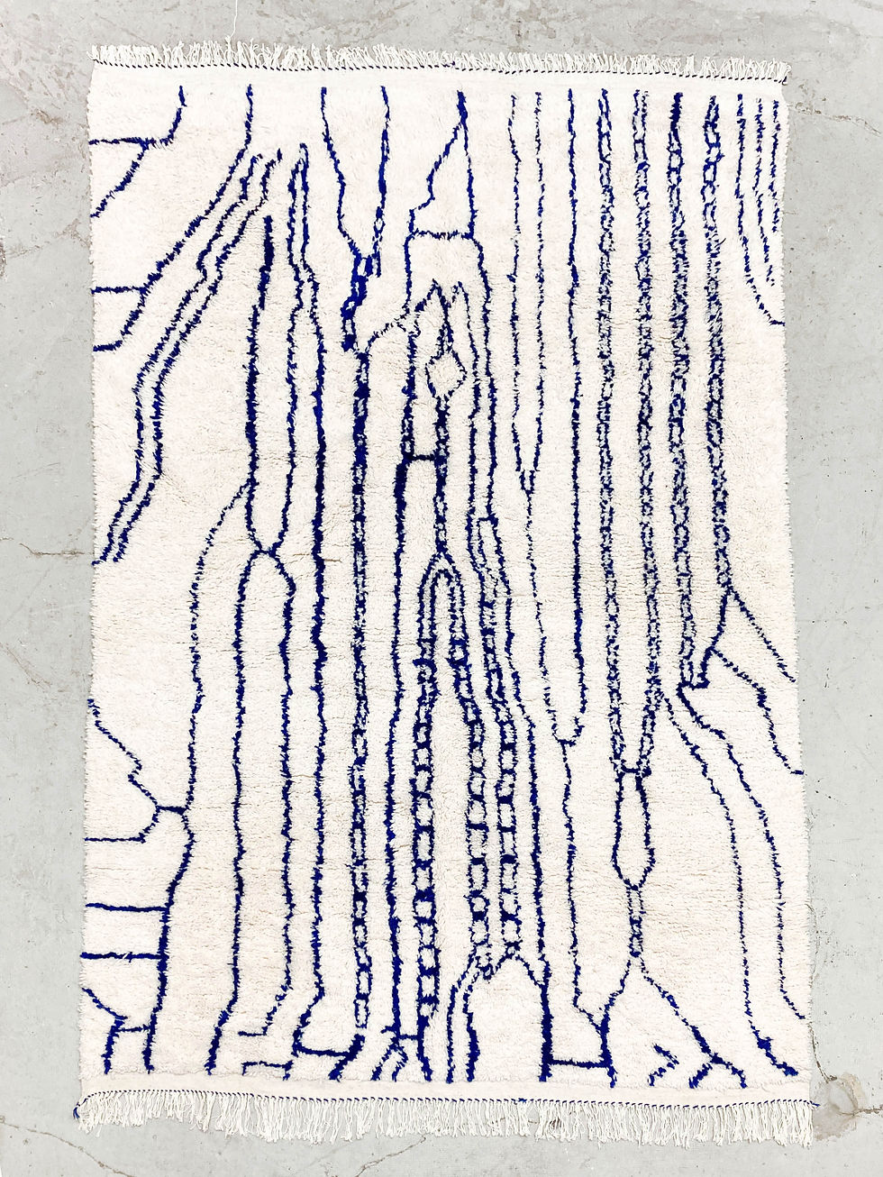 Miniature : Tapis berbère Azilal écru à motifs bleu majorelle 2,92x1,92m