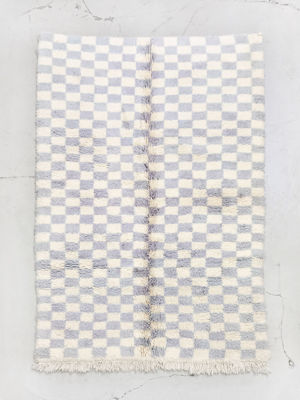 Miniature : Tapis berbère Beni Ouarain écru à carreaux lila 2,53x1,73m