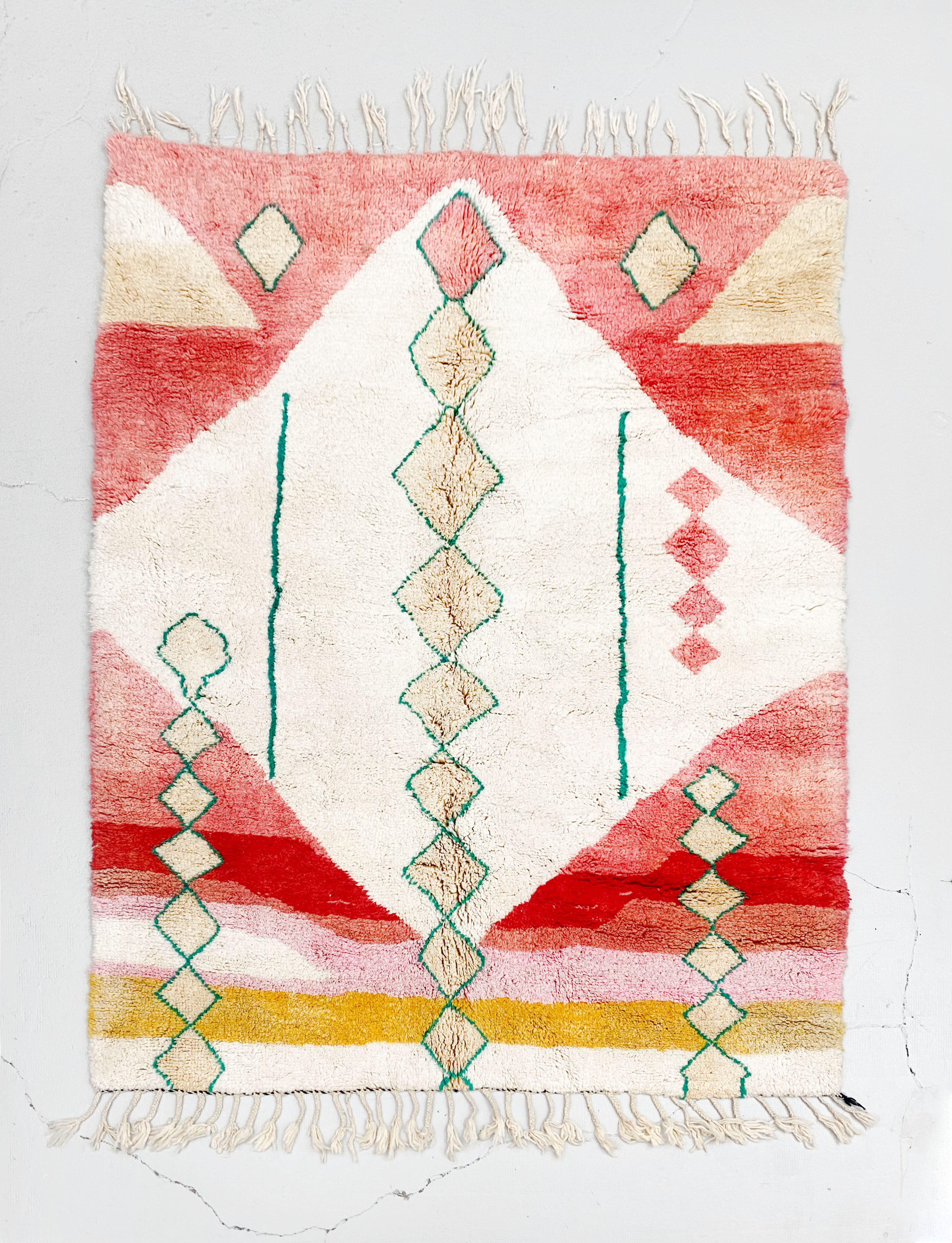 Tapis berbère Beni Ouarain écru à motifs colorés 2,26x1,81m