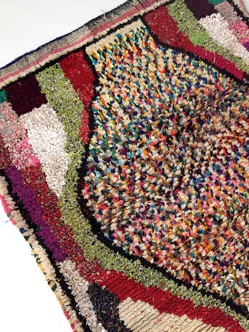 Miniature : Tapis berbère Boucherouite multicolore à motifs 2,16x1,21m