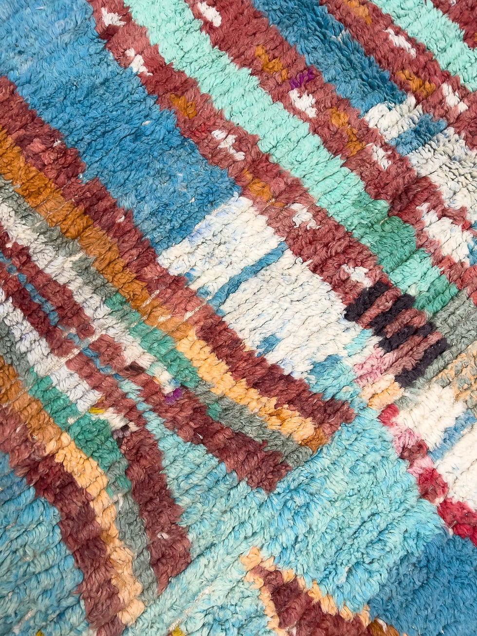 Miniature : Tapis berbère Boujaad bleu à motifs colorés 3,06x2,10m