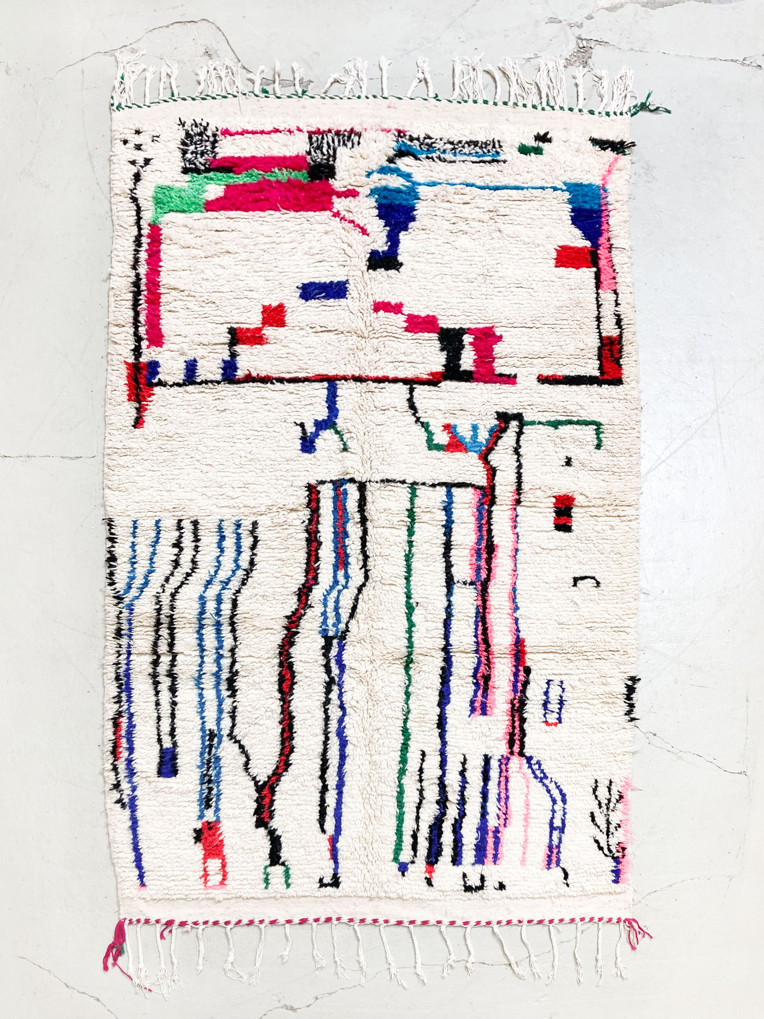 Tapis berbère Azilal écru à motifs colorés 2,65x1,35m