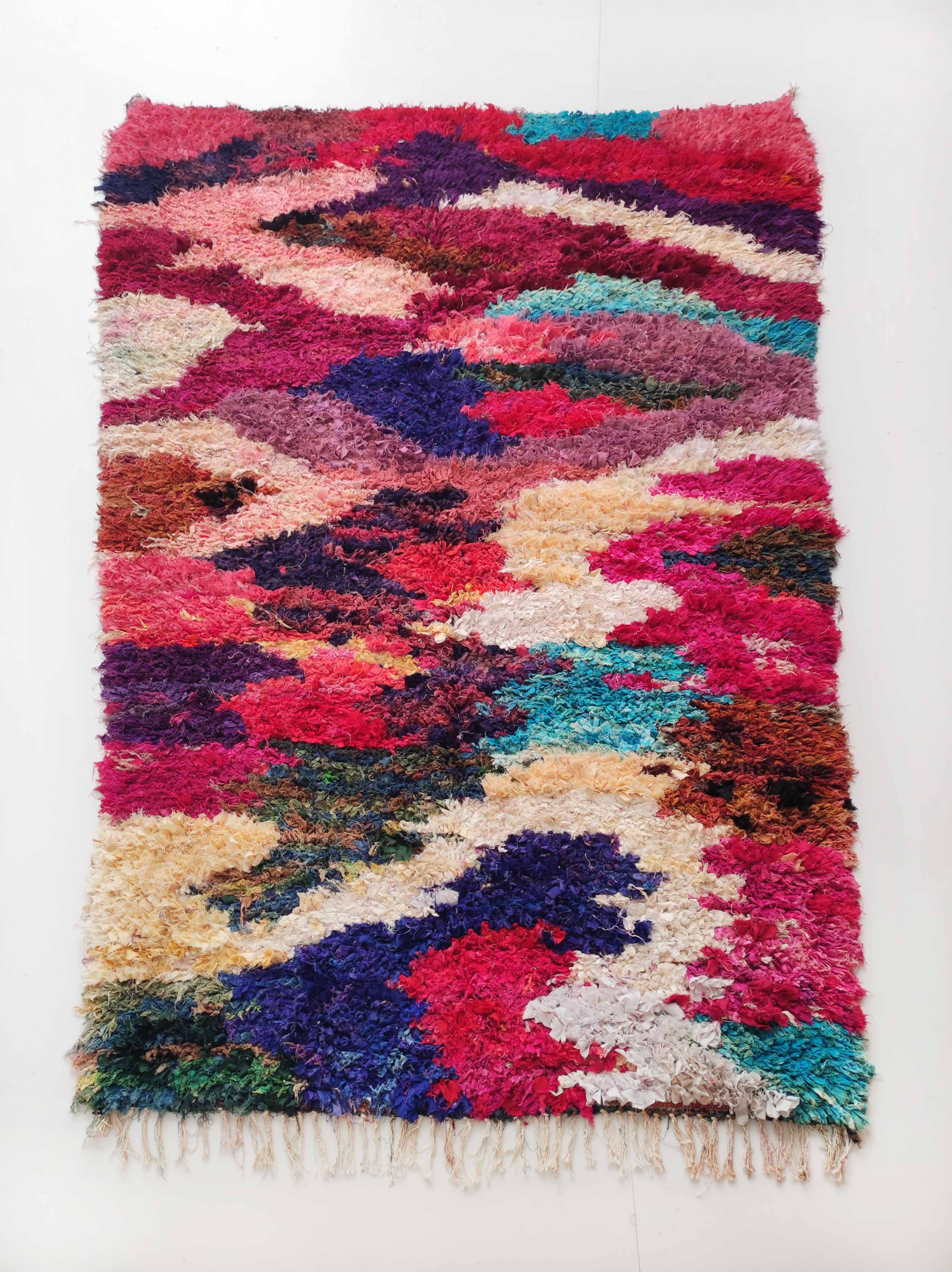 Tapis berbère Boucherouite multicolore 2,42x1,56m