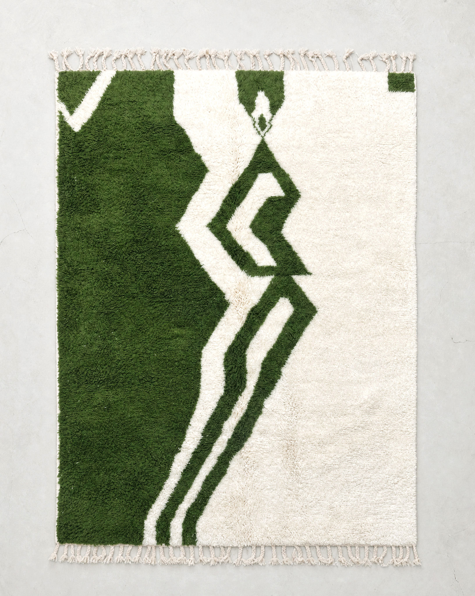 Tapis berbère Beni Ouarain écru et vert 2,93x2,12m