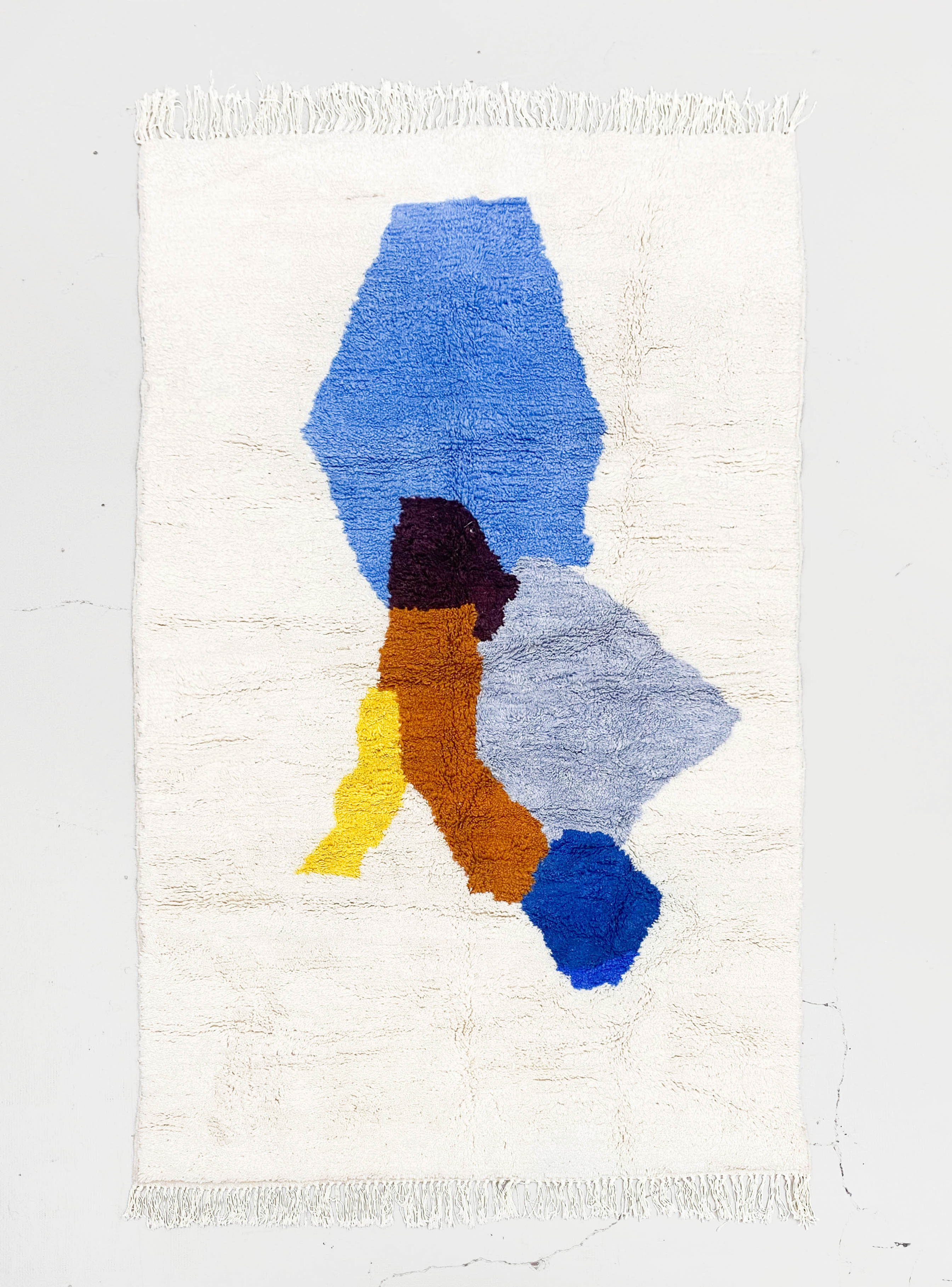 Tapis berbère Beni Ouarain écru à motifs colorés 2,54x1,50m