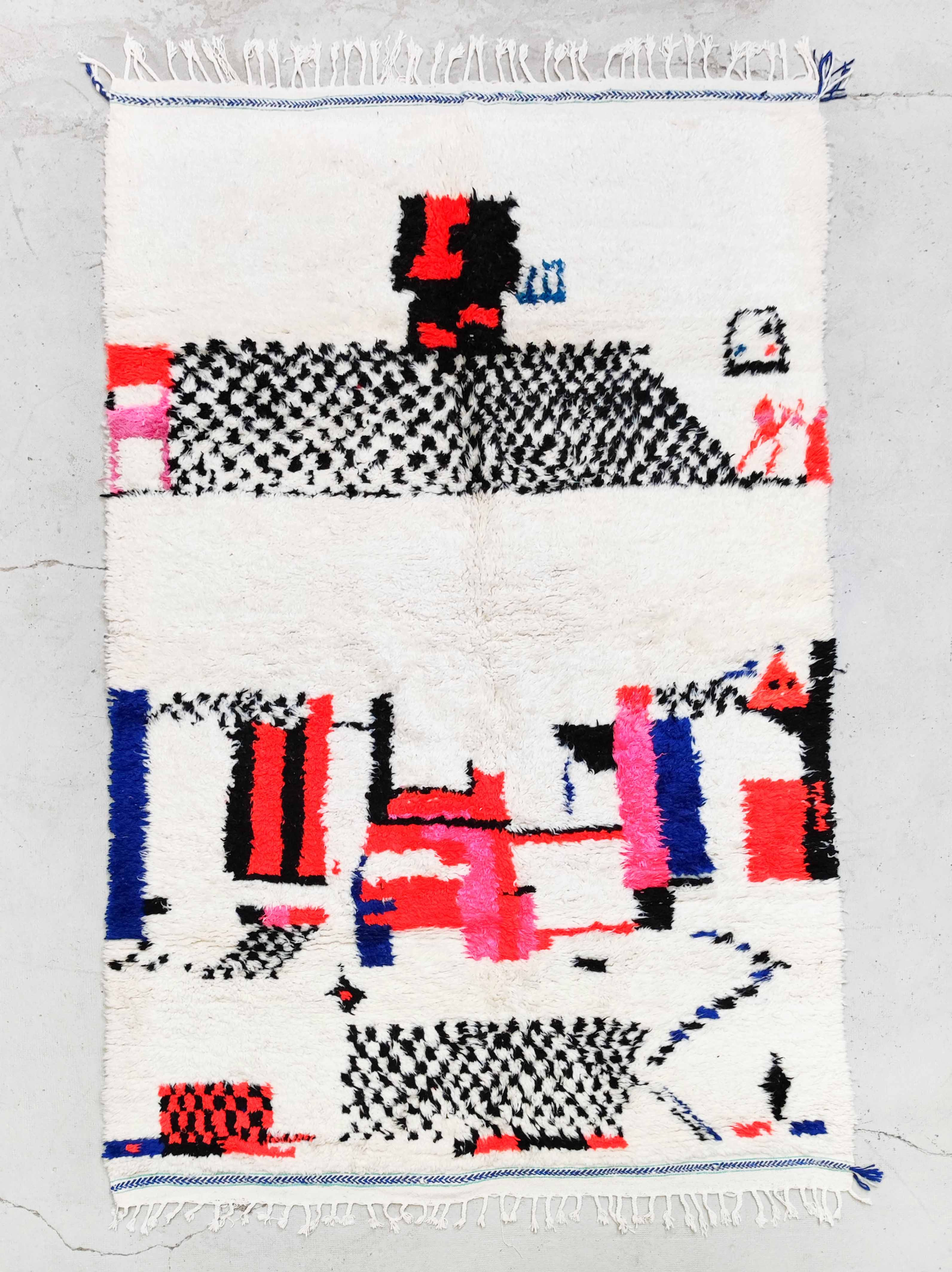 Tapis berbère Azilal écru à motifs libres colorés 3,05x1,86m