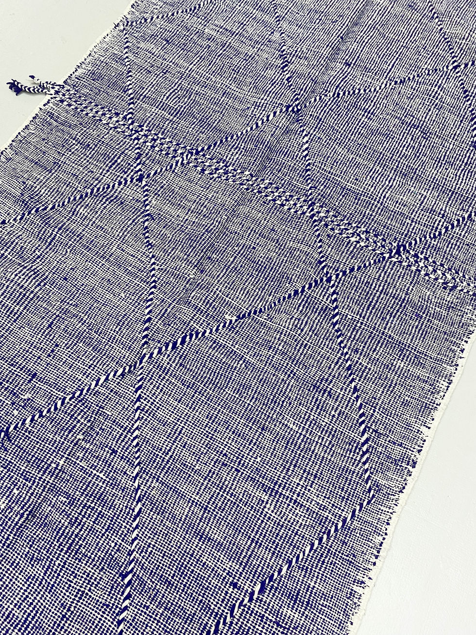 Miniatur: Berber-Kelims in Ecru und Majorelle-Blau mit Rautenmuster, 2,67 x 1,49 m
