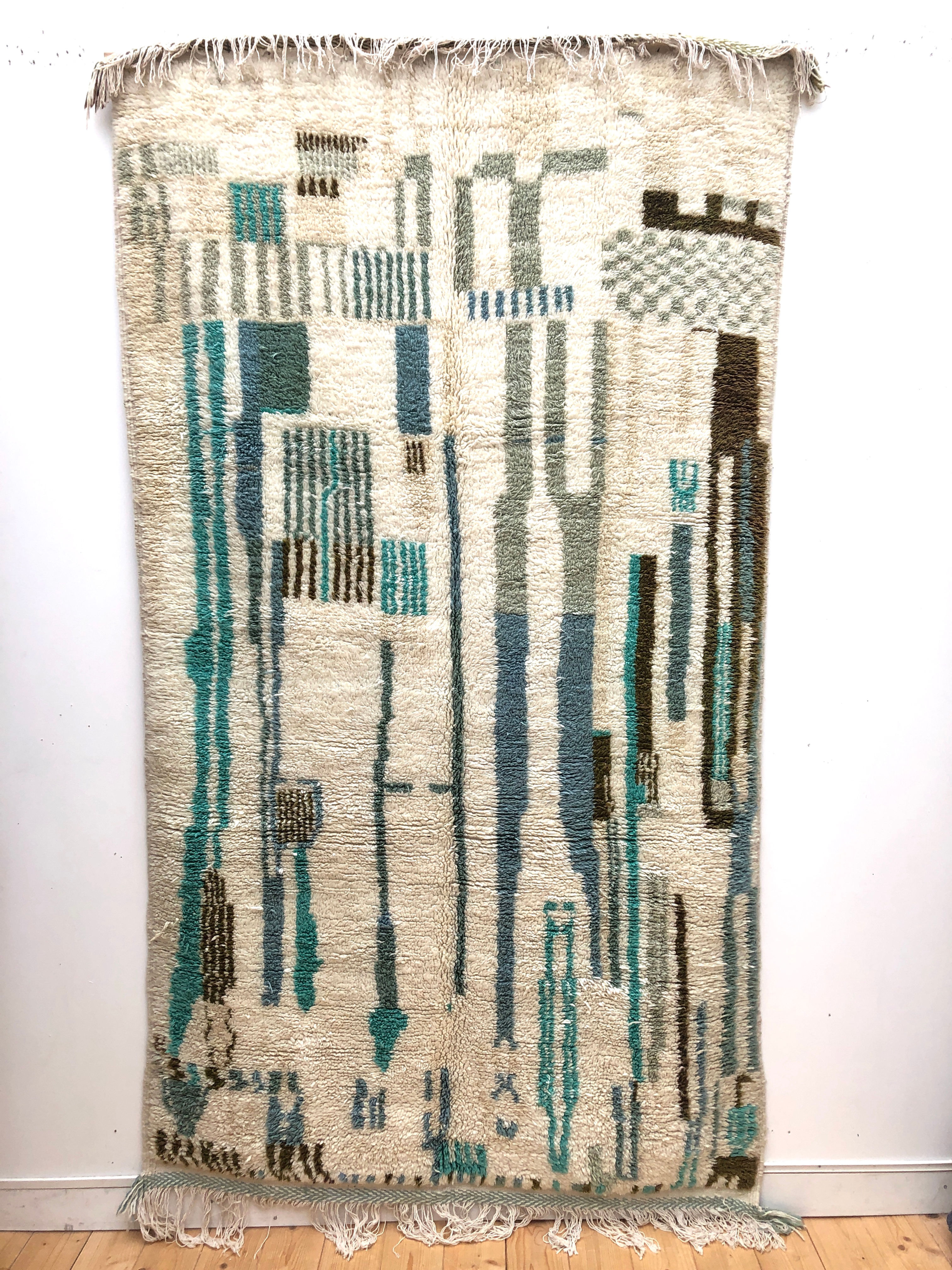 Tapis berbère Azilal camaïeu de verts et bleu 2,60x1,41m