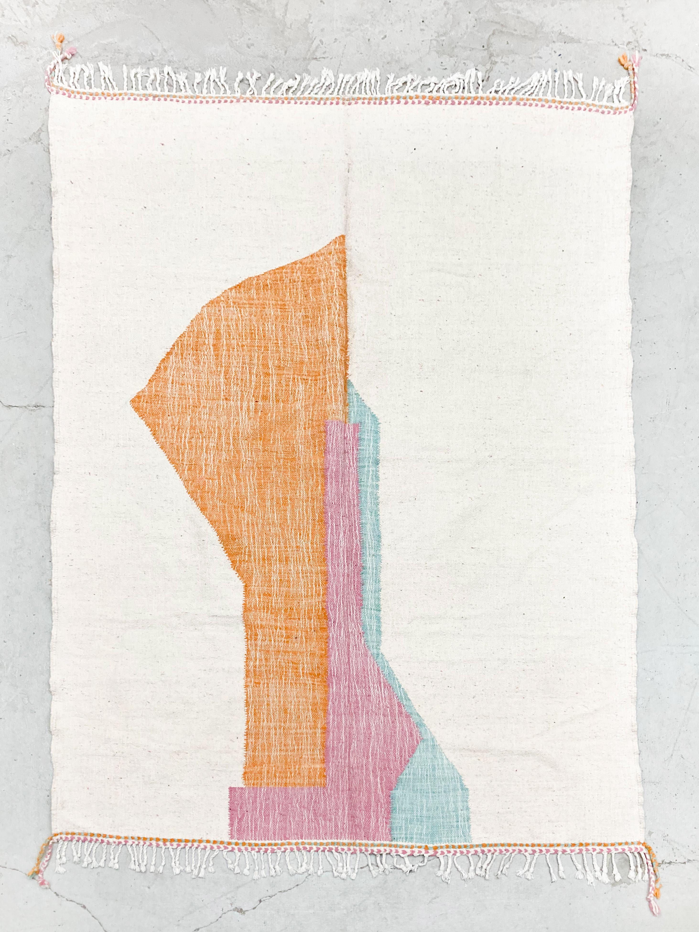 Kilim berbère contemporain écru à moitfs colorés 2,74x1,98m