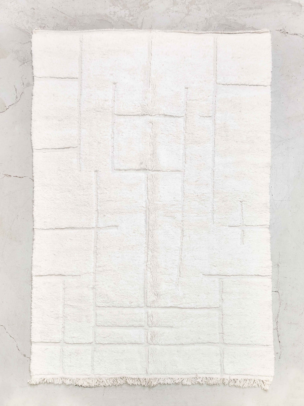 Miniature : Tapis berbère Beni Ouarain écru uni à motifs gravés 3,07x2,04m