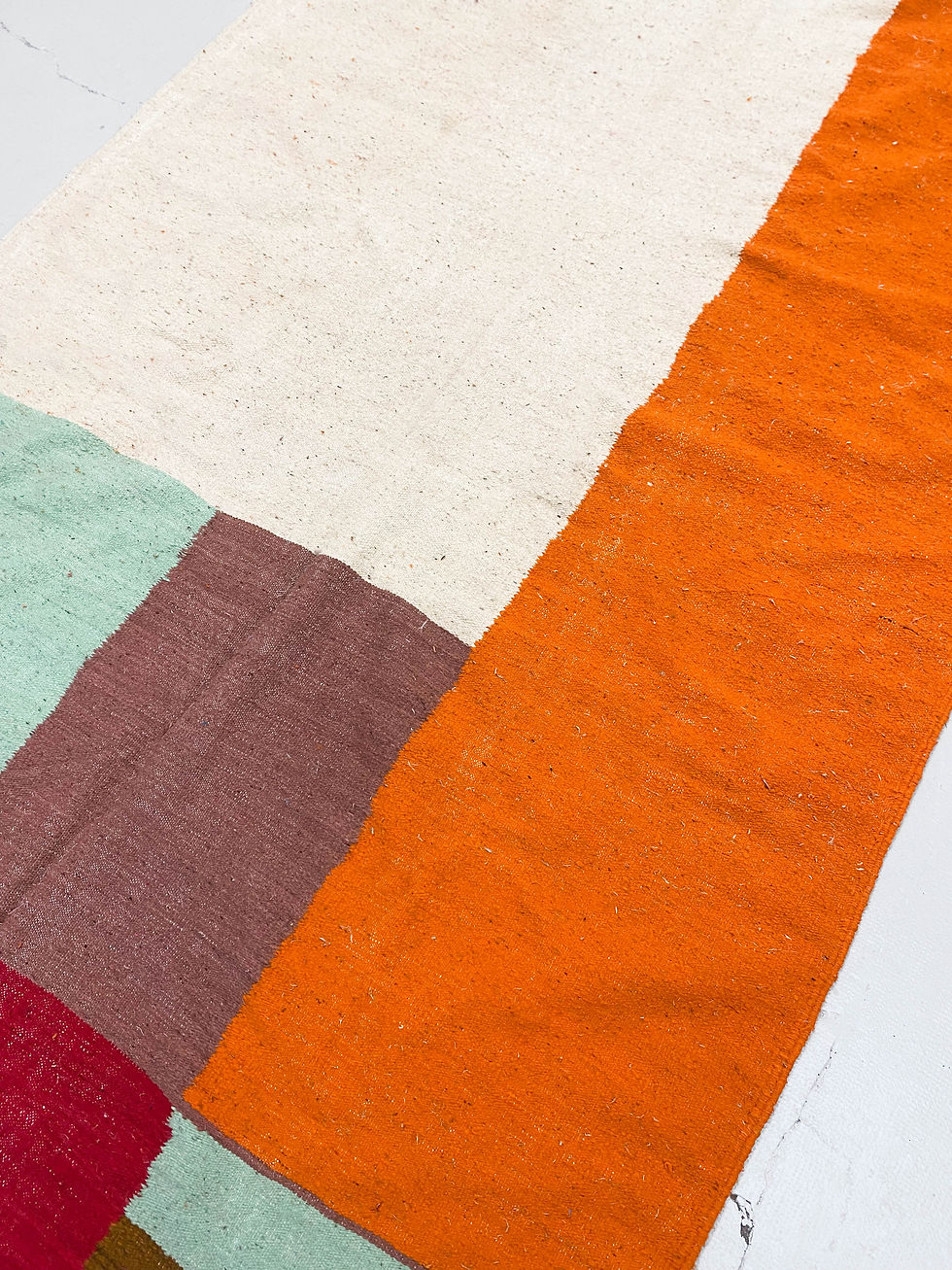Miniature : Kilim berbère écru à aplats colorés 3x1,88m