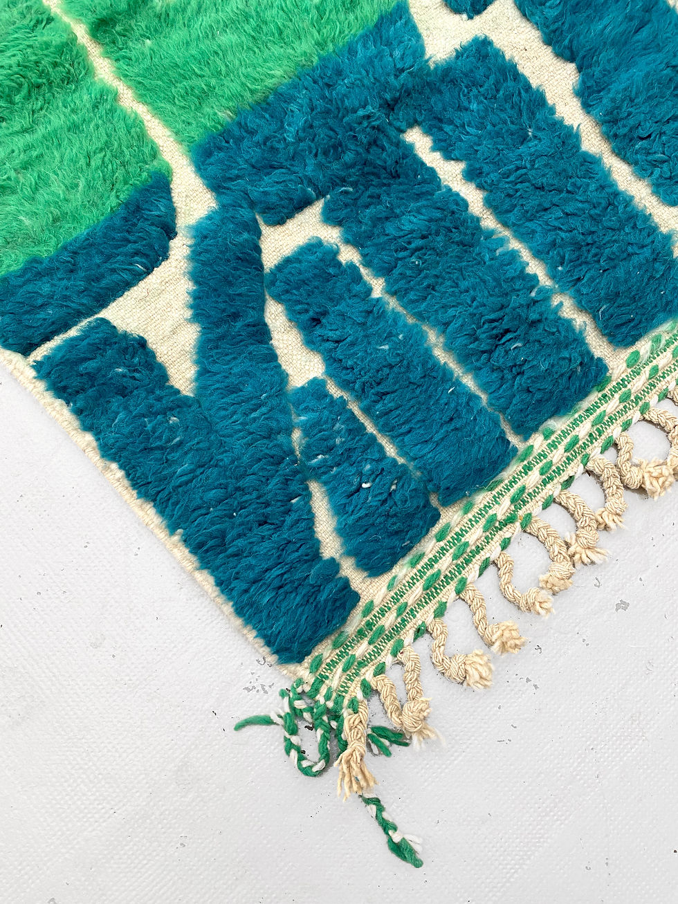 Miniature : Tapis berbère Beni Ouarain vert et bleu 1,57x1,02m