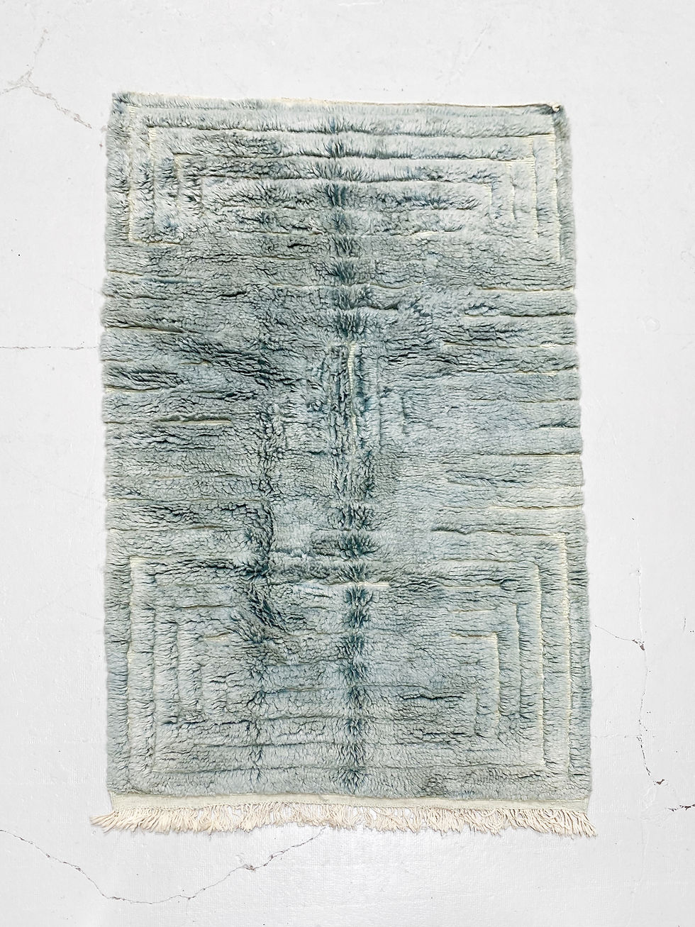 Miniature : Tapis berbère Beni Ouarain bleu canard uni à motifs gravés 2,43x1,55m