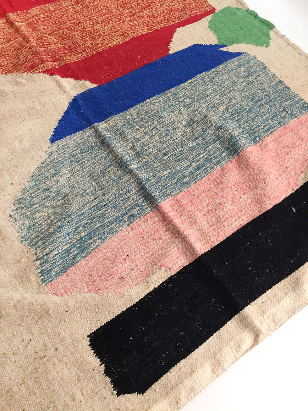 Miniature : Kilim berbère écru à aplats colorés 2,92x1,94m
