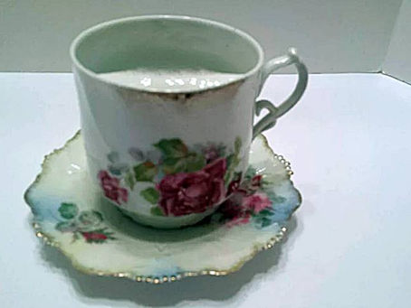 Antique Mustache Cup and Saucer - Fine China Rose Pattern with Gold Trim