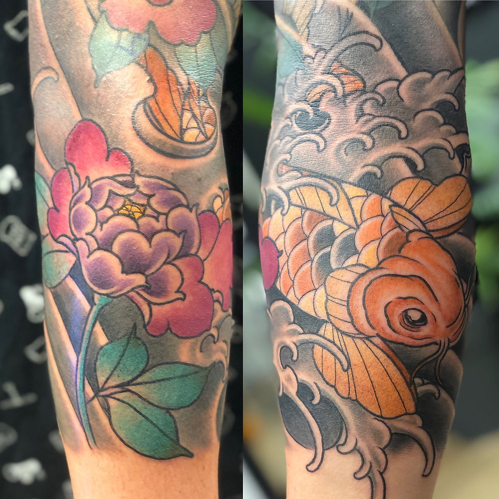 Japanese koi fish peony tattoo