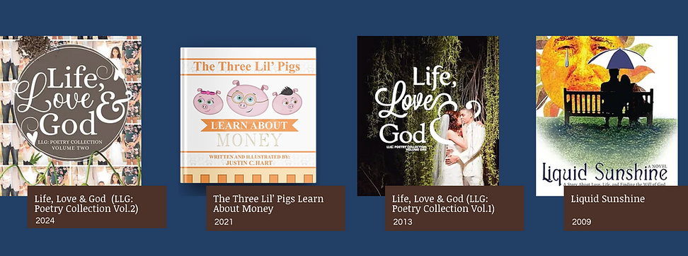 All four of Justin Harts' novels available for purchase and preorder