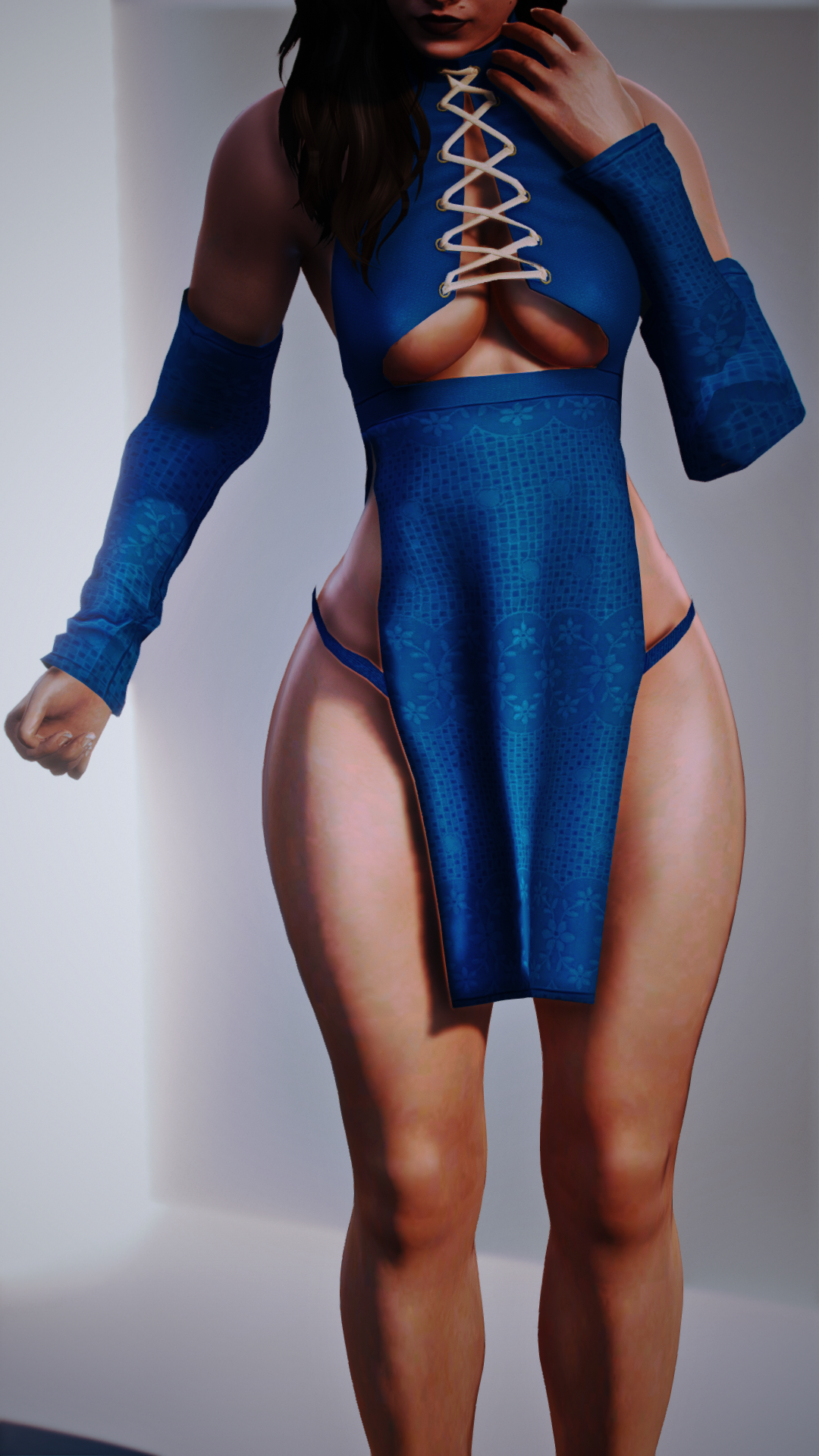 Sapphire Blue Lace Up Exposed Dress