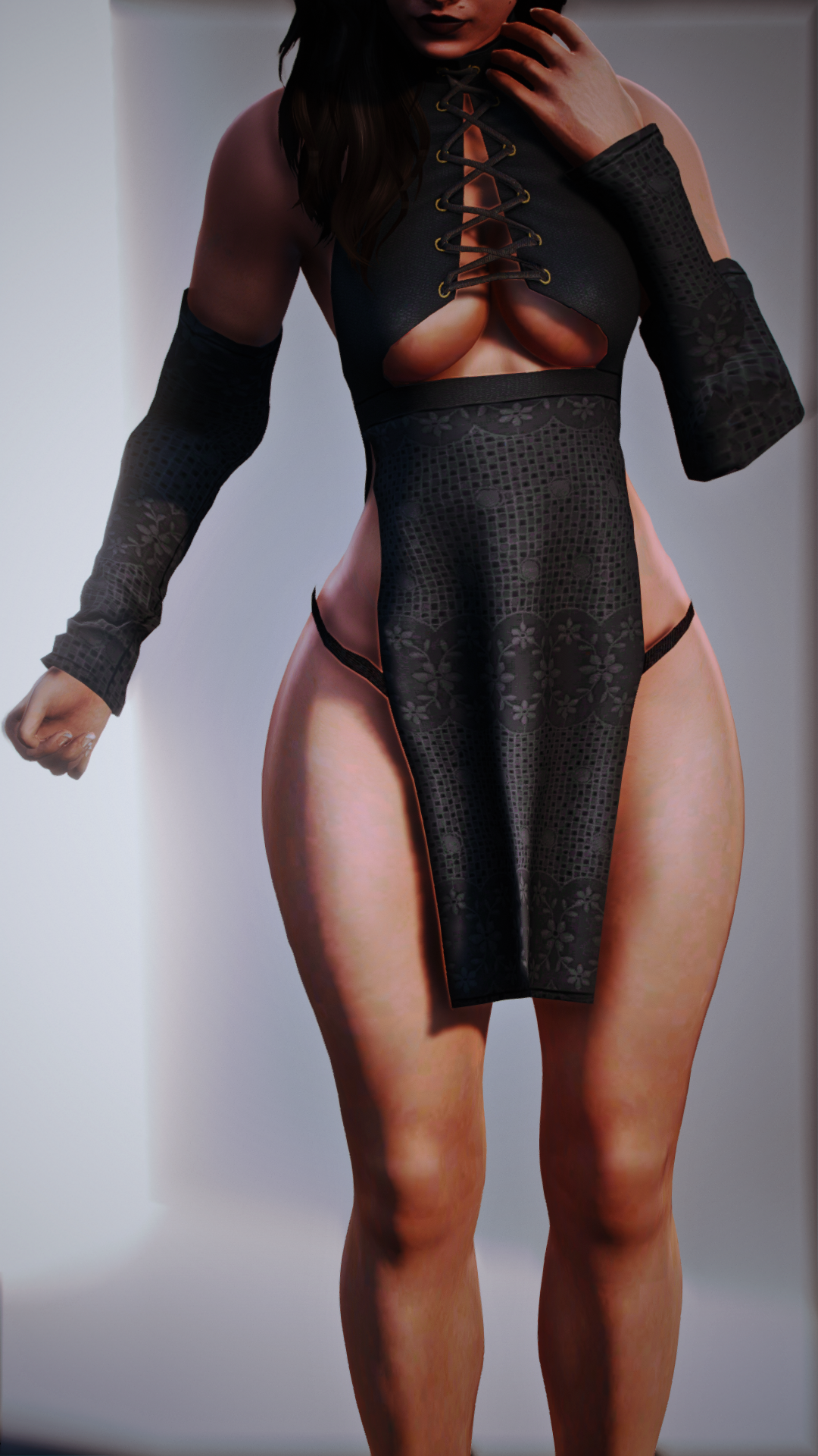 Black Lace Up Exposed Dress