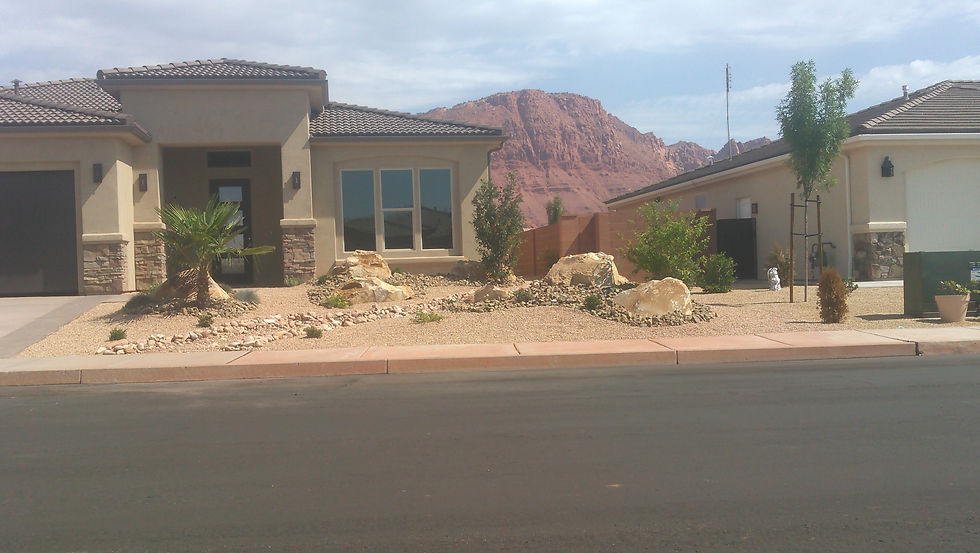 Hard scapes in St George Utah. Dry river bed installation