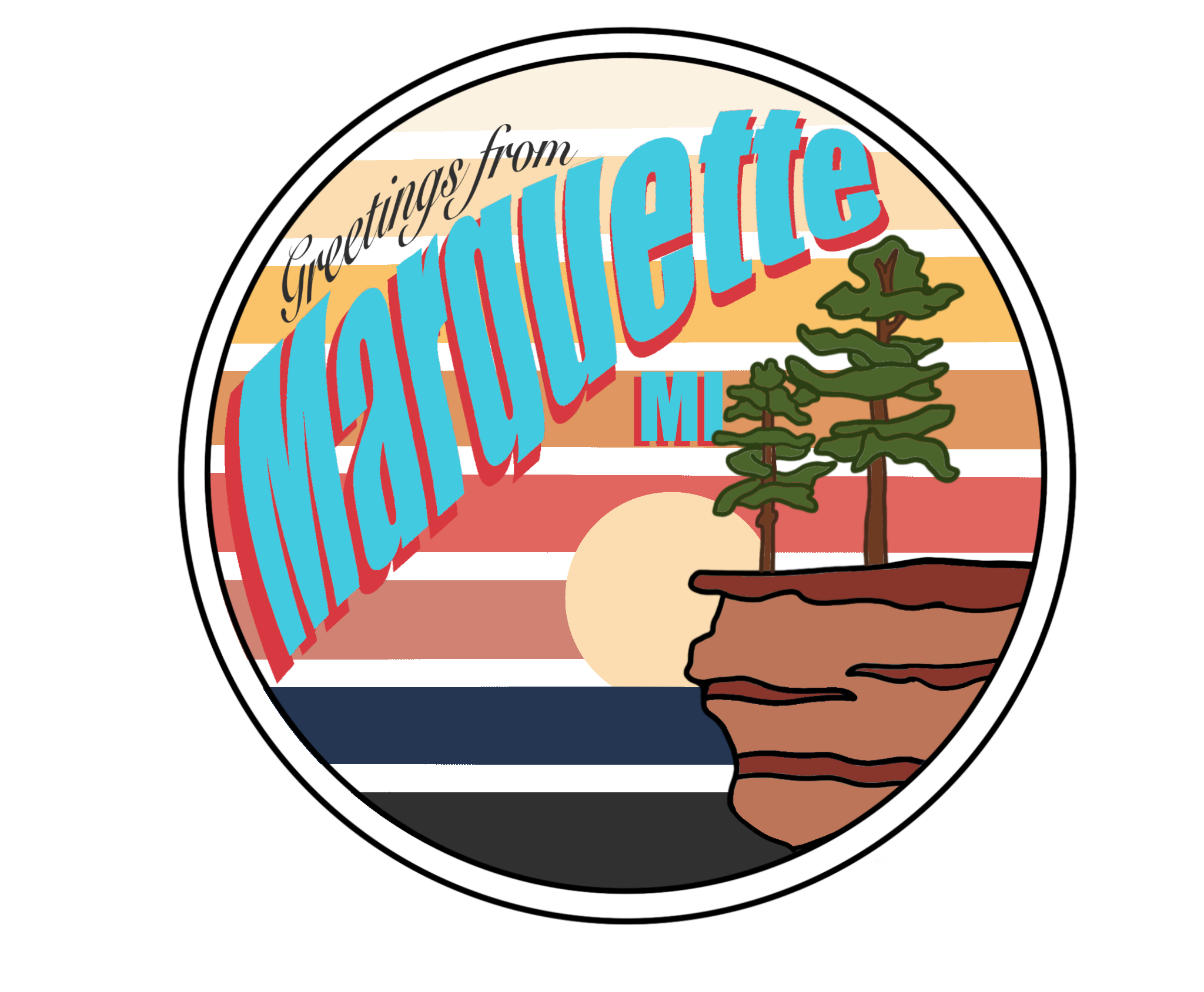 "Greetings from Marquette" Retro Greeting Card Sticker