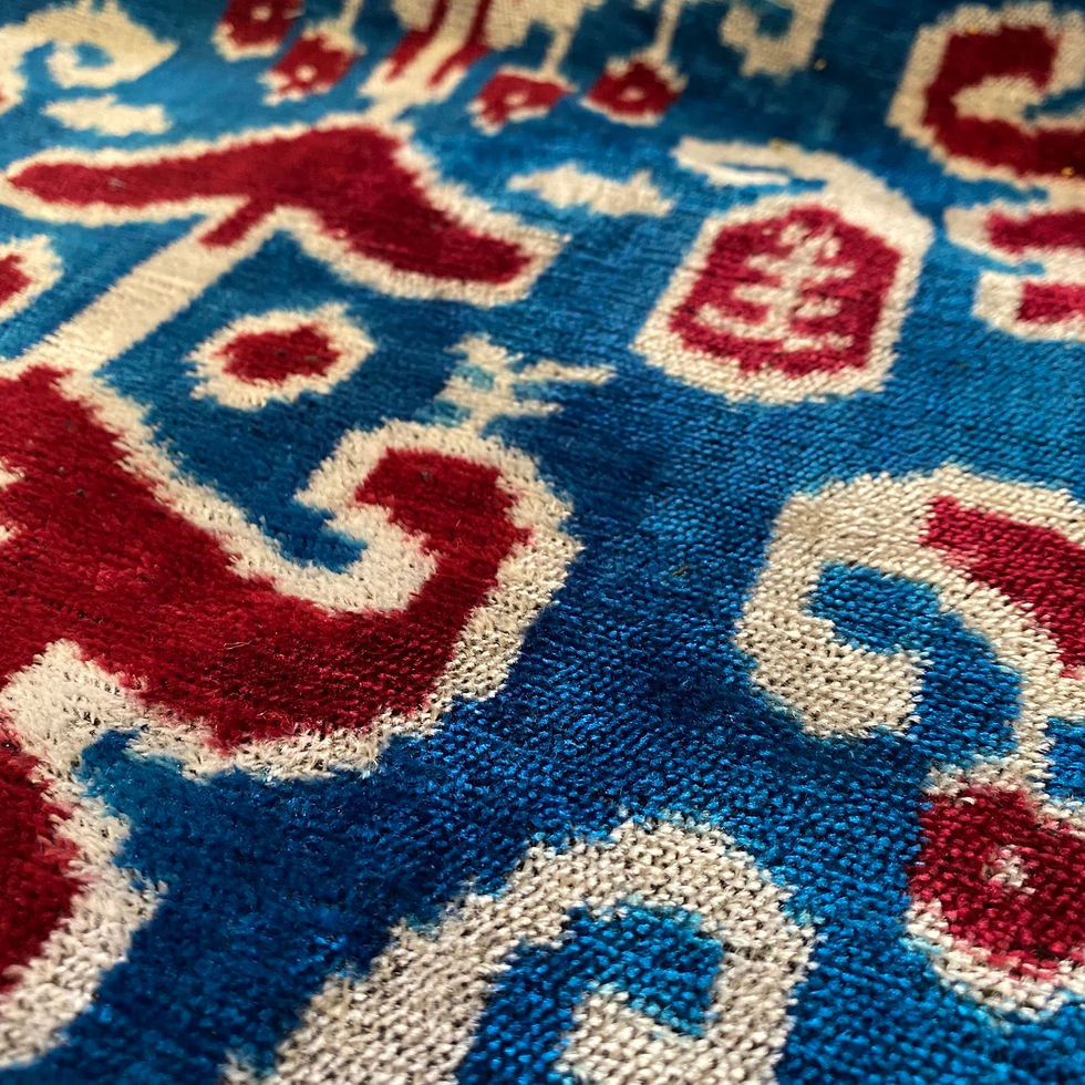 섬네일: 〔laRihla〕クッション・フランジュ＆キャレ〈イカット（天鵞絨）/赤×青〉