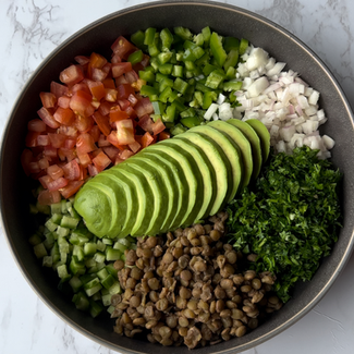 Mediterranean Diet Walnuts & Thyme Lentil Salad Recipe By Registered Dietitian Nutritionist Maya Oueichek, MBA, RDN