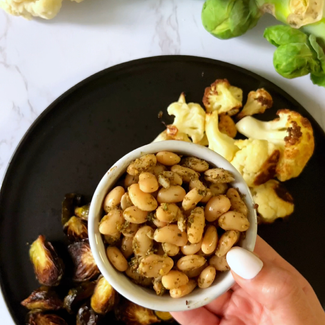 Mediterranean Diet Tahini Harvest Salad with Northern Beans and Roasted Vegetables Recipe By Registered Dietitian Nutritionist Maya Oueichek, MBA, RDN