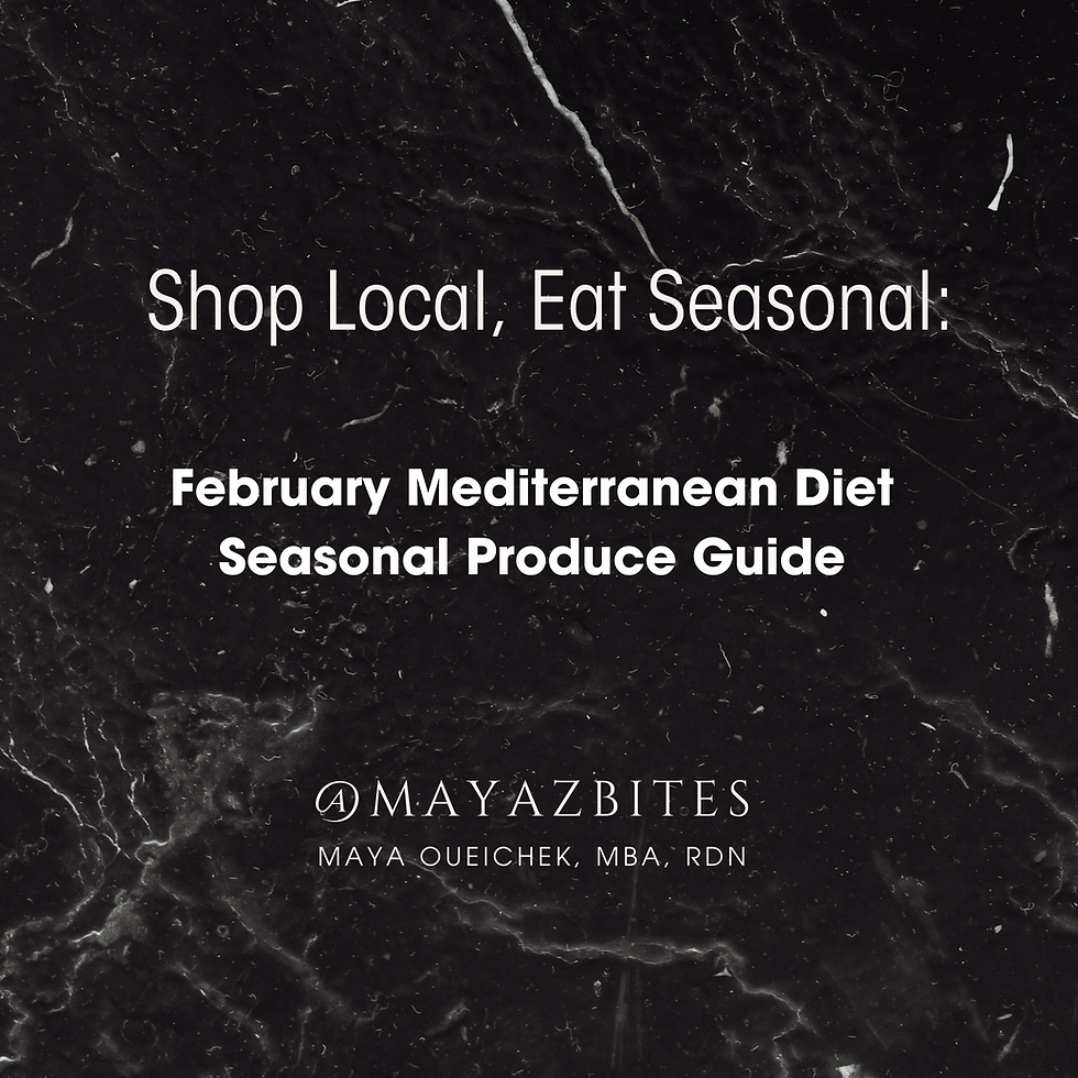February Mediterranean Diet Produce Guide By Registered Dietitian Maya Oueichek, MBA, RDN