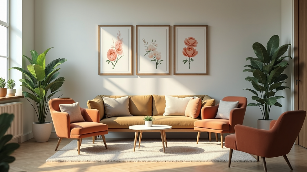 High angle view of a counselor’s office with comfortable seating and calming decor