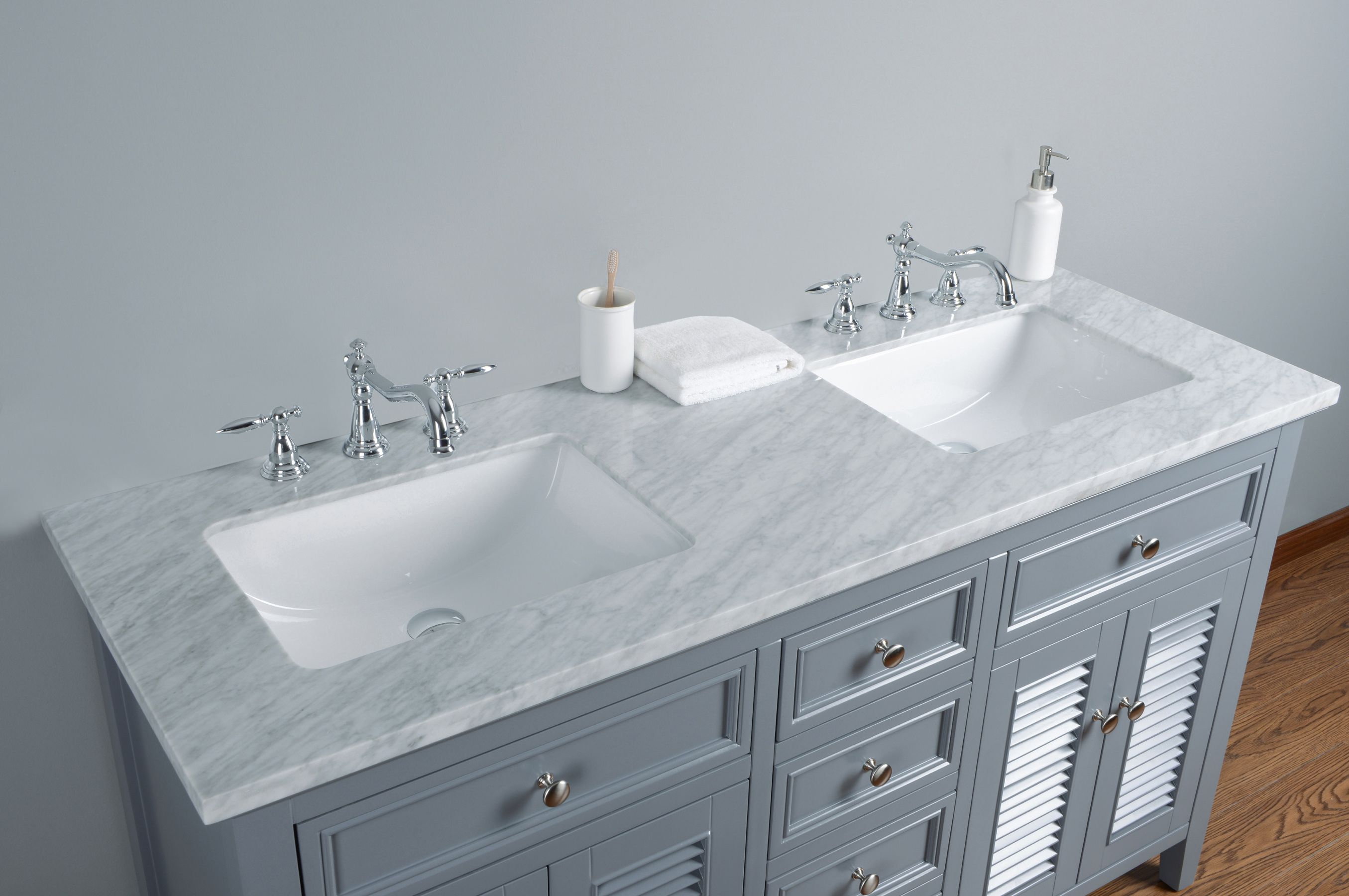 Genevieve 60" Slate Gray Double Vanity & Shutter Double ...